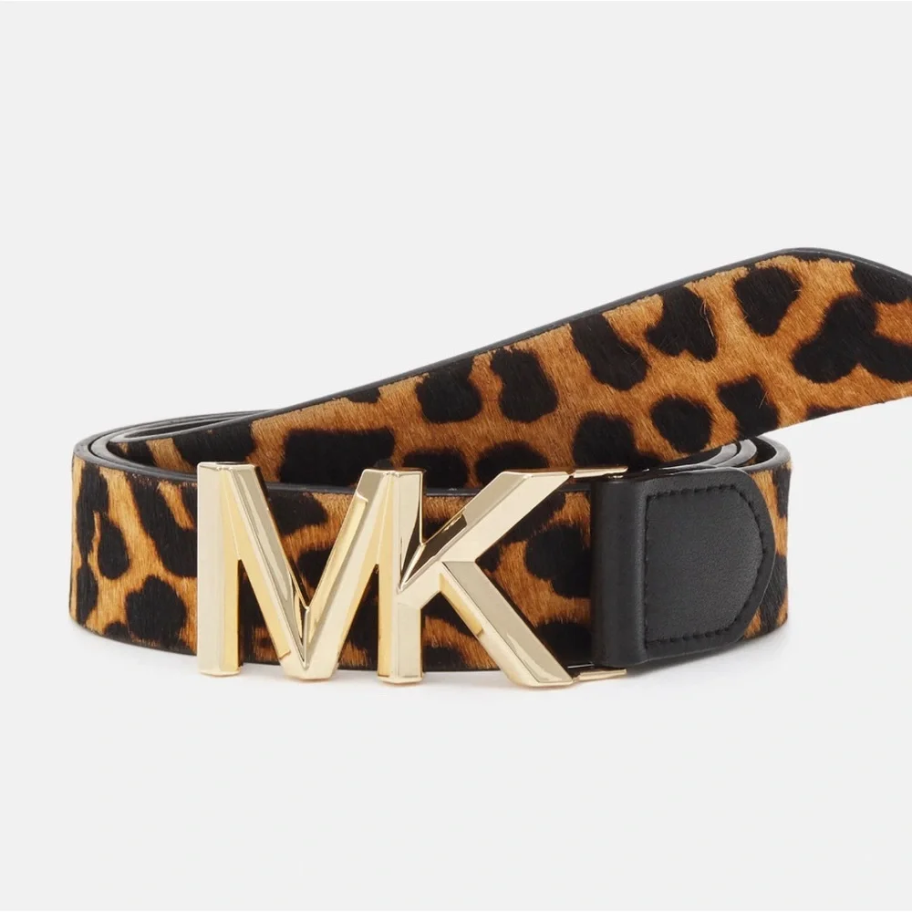 MICHAEL KORS Karli Calf Hair Belt Gold Leopard Print Size Small AUTHENTIC NWT - Picture 2 of 6